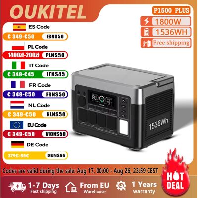 OUKITEL P1500E PLUS Stazione di Alimentazione Portatile 1800W, Generatore Solare 1536Wh con Batteria LiFePO4 per Emergenze Domestiche, Campeggio all'Aperto, Camper OUKITEL P1500E PLUS Stazione di Alimentazione Portatile 1800W, Generatore Solare 1536Wh con Batteria LiFePO4 per Emergenze Domestiche, Campeggio all'Aperto, Camper