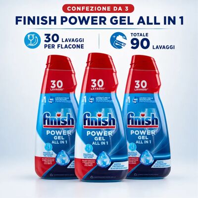 finish Confezione da 3 Powergel Fresh, gel detersivo liquido per lavastoviglie multiazione, 30 lavaggi per flacone, 90 lavaggi totali finish Confezione da 3 Powergel Fresh, gel detersivo liquido per lavastoviglie multiazione, 30 lavaggi per flacone, 90 lavaggi totali