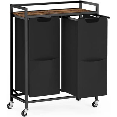 VASAGLE Cesto Portabiancheria, 110 L, Carrello Organizer con 2 Scomparti, Ruote, Sacchi Rimovibili, Tasche, Nero Inchiostro e Marrone Rustico VASAGLE Cesto Portabiancheria, 110 L, Carrello Organizer con 2 Scomparti, Ruote, Sacchi Rimovibili, Tasche, Nero Inchiostro e Marrone Rustico