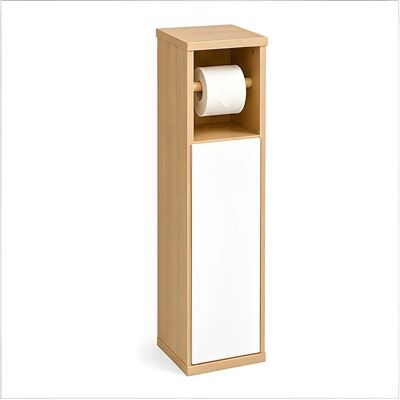 NONE Mobiletto da Bagno Salvaspazio 18 x 18 x 75 cm, Armadietto Slim in MDF Effetto Rovere con Anta Bianca, Portarotolo Integrato e Vano Chiuso per Carta Igienica NONE Mobiletto da Bagno Salvaspazio 18 x 18 x 75 cm, Armadietto Slim in MDF Effetto Rovere con Anta Bianca, Portarotolo Integrato e Vano Chiuso per Carta Igienica