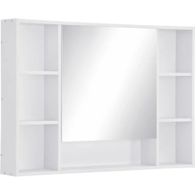 kleankin Armadietto da bagno con specchio, 100x15x70 cm, mobile da bagno, armadietto WC con 7 ripiani aperti e vano portaoggetti, ante con lenti che si aprono e chiudono, Bianco kleankin Armadietto da bagno con specchio, 100x15x70 cm, mobile da bagno, armadietto WC con 7 ripiani aperti e vano portaoggetti, ante con lenti che si aprono e chiudono, Bianco