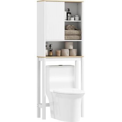 HOMCOM Mobile WC con armadietto a porta canelata, mobiletto bagno WC, armadietto bagno con scomparti aperti e ripiano regolabile, 65x25x cm, Bianco HOMCOM Mobile WC con armadietto a porta canelata, mobiletto bagno WC, armadietto bagno con scomparti aperti e ripiano regolabile, 65x25x cm, Bianco