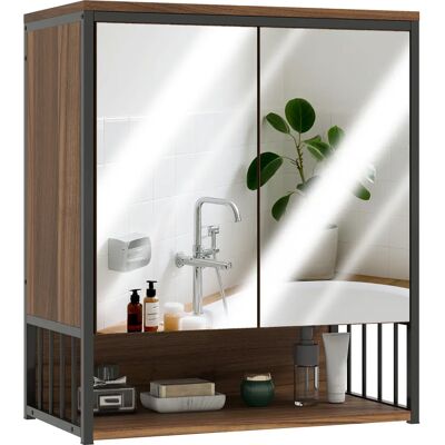 HOMCOM Armadietto da bagno a parete con specchio 56x65 cm e vano aperto, mobile da bagno, armadietto con anta per WC a chiusura ammortizzata, Marrone HOMCOM Armadietto da bagno a parete con specchio 56x65 cm e vano aperto, mobile da bagno, armadietto con anta per WC a chiusura ammortizzata, Marrone