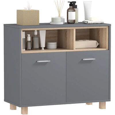 HOMCOM Mobiletto contenitore per bagno, mobile contenitore in stile moderno con scomparti aperti e doppie ante, armadietto per bagno, soggiorno, cucina - 80L x 35P x 70H cm, Grigio HOMCOM Mobiletto contenitore per bagno, mobile contenitore in stile moderno con scomparti aperti e doppie ante, armadietto per bagno, soggiorno, cucina - 80L x 35P x 70H cm, Grigio