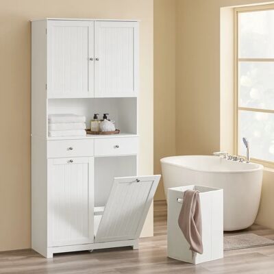 SoBuy BZR215-W Mobiletto da bagno alto con 2 cestini per la biancheria, 2 cassetti e ripiano aperto 78x38x181 cm SoBuy BZR215-W Mobiletto da bagno alto con 2 cestini per la biancheria, 2 cassetti e ripiano aperto 78x38x181 cm