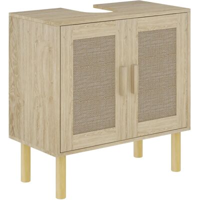 HOMCOM Mobile bagno sottolavabo, mobiletto sottolavabo, ante in rattan, stile bohémien, piedini a perno, 2 livelli, 60 cm HOMCOM Mobile bagno sottolavabo, mobiletto sottolavabo, ante in rattan, stile bohémien, piedini a perno, 2 livelli, 60 cm