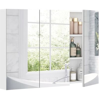 HOMCOM Armadietto da bagno a parete con specchio, 91,5x11,5x65 cm, mobile da bagno, armadietto WC con 3 ante a specchio e 4 ripiani regolabili, Bianco HOMCOM Armadietto da bagno a parete con specchio, 91,5x11,5x65 cm, mobile da bagno, armadietto WC con 3 ante a specchio e 4 ripiani regolabili, Bianco
