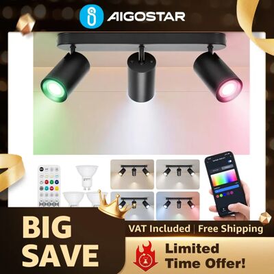AIGOSTAR Faretto da soffitto intelligente , 3 teste GU10 regolabili e orientabili, compatibile con Bluetooth e controllo Alexa, dimmerabile a colori, illuminazione per camera da letto/cucina AIGOSTAR Faretto da soffitto intelligente , 3 teste GU10 regolabili e orientabili, compatibile con Bluetooth e controllo Alexa, dimmerabile a colori, illuminazione per camera da letto/cucina