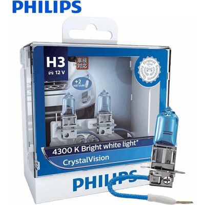 Philips Crystal Vision H3 Fendinebbia alogeno per auto 12V 55W PK22s 4300K Faro bianco con 2x T10 Lampadine originali blu 12336CVSM Philips Crystal Vision H3 Fendinebbia alogeno per auto 12V 55W PK22s 4300K Faro bianco con 2x T10 Lampadine originali blu 12336CVSM
