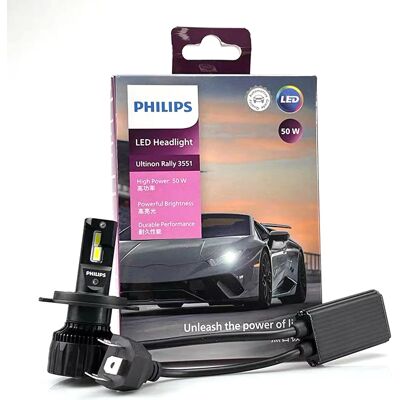Philips LED H4 Ultinon Rally 3551 Potenza massima 50W 4000LM Faro per auto 6500K Lampade LED bianche Max Lumen Watt LUM11342U3551X2 Philips LED H4 Ultinon Rally 3551 Potenza massima 50W 4000LM Faro per auto 6500K Lampade LED bianche Max Lumen Watt LUM11342U3551X2