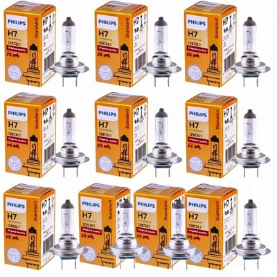 Philips 10 Lampade Vision H7 12V 55W PX26d, Faro Alogeno Originale per Auto 3200K, Lampadina Standard di Ricambio Genuina 12972C1 Philips 10 Lampade Vision H7 12V 55W PX26d, Faro Alogeno Originale per Auto 3200K, Lampadina Standard di Ricambio Genuina 12972C1