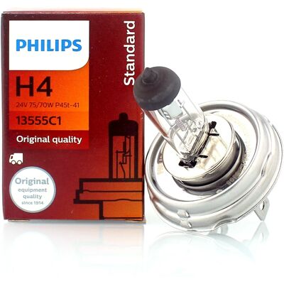 Philips Lampadina per fari per camion 24V H4 24V 75/70W P45t-41 13555C1 Qualità originale Philips Lampadina per fari per camion 24V H4 24V 75/70W P45t-41 13555C1 Qualità originale