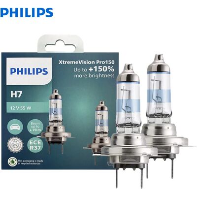 Philips X-tremeVision Pro150 H7 Faro Alogeno per Auto 12V 55W PX26d +150% Più Luminoso Bianco Intenso Lampade Originali ECE 12972XVP Philips X-tremeVision Pro150 H7 Faro Alogeno per Auto 12V 55W PX26d +150% Più Luminoso Bianco Intenso Lampade Originali ECE 12972XVP