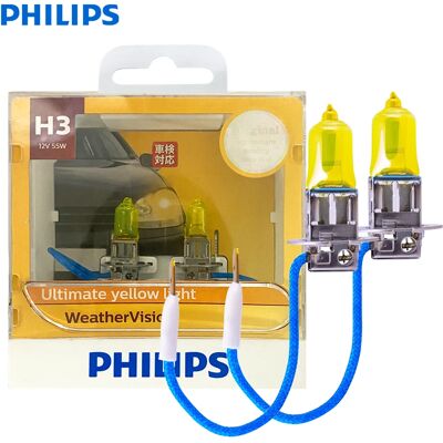 Philips WeatherVision H3 PK22s 2900K Luce gialla per auto Fendinebbia alogena Aggiornamento originale Faro automatico 12V 55W 12336WVS2 Philips WeatherVision H3 PK22s 2900K Luce gialla per auto Fendinebbia alogena Aggiornamento originale Faro automatico 12V 55W 12336WVS2