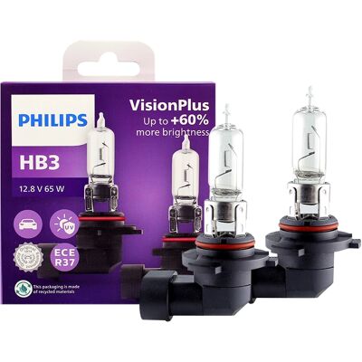 Philips HB3 9005 12V 65W P20d VisionPlus 3250K Luce intensa Fino al 60% Visione Alogena Lampade per auto originali Faro 9005VPS2 Philips HB3 9005 12V 65W P20d VisionPlus 3250K Luce intensa Fino al 60% Visione Alogena Lampade per auto originali Faro 9005VPS2