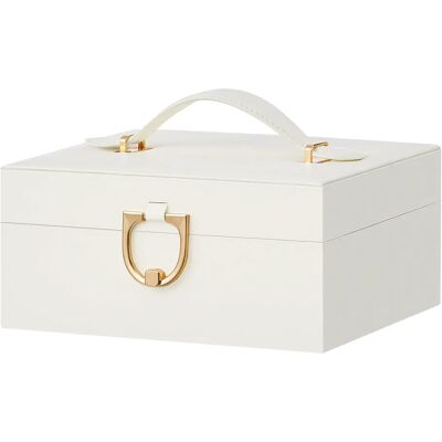 SONGMICS Portagioie, Organizer per Gioielli a 2 Livelli con Vassoio Rimovibile e Manico, per Collane, Orecchini e Anelli, 17 x 20,5 x 9,5 cm, Ideale come Regalo, Bianco Crema SONGMICS Portagioie, Organizer per Gioielli a 2 Livelli con Vassoio Rimovibile e Manico, per Collane, Orecchini e Anelli, 17 x 20,5 x 9,5 cm, Ideale come Regalo, Bianco Crema