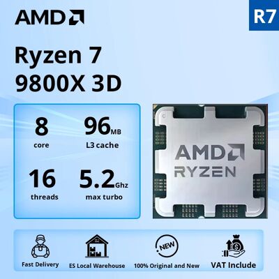 AMD Ryzen 7 9800X3D Gaming CPU R7 9800X3D 5.2GHz 8-Core 16-Thread 104M Game Cache Socket AM5 senza confezione per PC Gamer AMD Ryzen 7 9800X3D Gaming CPU R7 9800X3D 5.2GHz 8-Core 16-Thread 104M Game Cache Socket AM5 senza confezione per PC Gamer