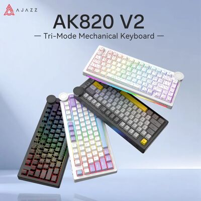 Ajazz Tastiera personalizzata AK820 V2 Misty Sea, Tri-mode 2.4G/BT/Cablata, Full Hot-swap, Manopola con display intelligente, Gasket con 5 strati di smorzamento acustico, RGB, Doppia frequenza di Ajazz Tastiera personalizzata AK820 V2 Misty Sea, Tri-mode 2.4G/BT/Cablata, Full Hot-swap, Manopola con display intelligente, Gasket con 5 strati di smorzamento acustico, RGB, Doppia frequenza di