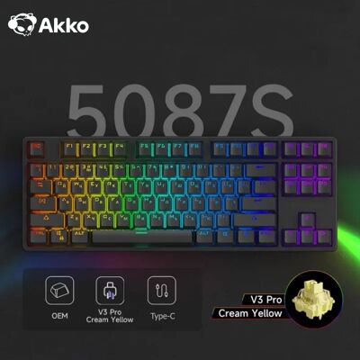 AKKO 5087S Tastiera russa nera ANSI 75% 87 tasti Profilo OEM Tastiera cablata retroilluminata RGB per giochi da ufficio AKKO 5087S Tastiera russa nera ANSI 75% 87 tasti Profilo OEM Tastiera cablata retroilluminata RGB per giochi da ufficio