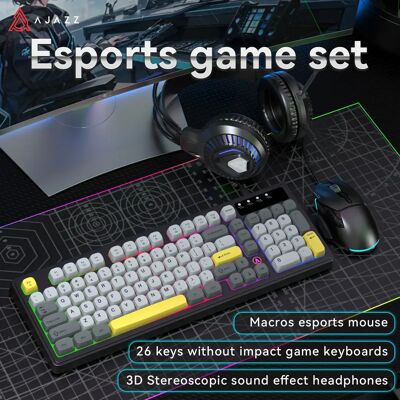 Ajazz Set di tastiera e mouse USB cablati AT120 con cuffie over-ear, tastiera a 97 tasti realizzata con stampaggio a iniezione ABS, adatta per il gaming. Ajazz Set di tastiera e mouse USB cablati AT120 con cuffie over-ear, tastiera a 97 tasti realizzata con stampaggio a iniezione ABS, adatta per il gaming.