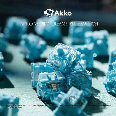 AKKO V5 Pro Interruttore blu cremoso 5 pin 45gf Interruttore tattile Thocky Lubrificato in fabbrica Compatibile con tastiera meccanica Cherry MX AKKO V5 Pro Interruttore blu cremoso 5 pin 45gf Interruttore tattile Thocky Lubrificato in fabbrica Compatibile con tastiera meccanica Cherry MX