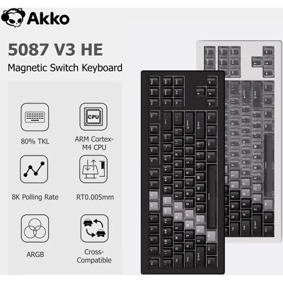 AKKO 5087 V3 HE Tastiera 88 tasti TKL Layout Interruttore magnetico Trigger rapido 0.005mm 8K ARGB Type-C Tastiera da gioco personalizzata cablata AKKO 5087 V3 HE Tastiera 88 tasti TKL Layout Interruttore magnetico Trigger rapido 0.005mm 8K ARGB Type-C Tastiera da gioco personalizzata cablata