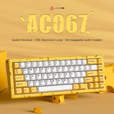 Ajazz AC067 Tastiera meccanica cablata RGB Struttura guarnizione sostituibile a caldo Tastiera personalizzata per ufficio da gioco in alluminio a tema formaggio Ajazz AC067 Tastiera meccanica cablata RGB Struttura guarnizione sostituibile a caldo Tastiera personalizzata per ufficio da gioco in alluminio a tema formaggio