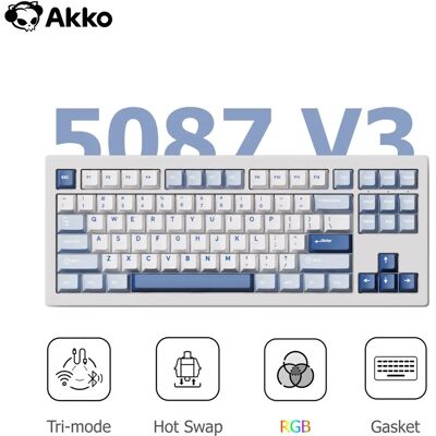 AKKO 5087 V3 Tastiera tri-modale 80% TKL Layout RGB USB tipo C sostituibile a caldo/2.4g e BT5.0 Tastiera meccanica da gioco personalizzata wireless AKKO 5087 V3 Tastiera tri-modale 80% TKL Layout RGB USB tipo C sostituibile a caldo/2.4g e BT5.0 Tastiera meccanica da gioco personalizzata wireless