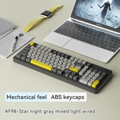 Ajazz La tastiera a membrana cablata full-size AF98 presenta tasti in ABS con sensazione meccanica, adatta per il lavoro d'ufficio e il gaming. Supporta il cambio di sistema tra Windows, Mac e iOS. Ajazz La tastiera a membrana cablata full-size AF98 presenta tasti in ABS con sensazione meccanica, adatta per il lavoro d'ufficio e il gaming. Supporta il cambio di sistema tra Windows, Mac e iOS.