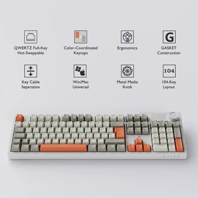 Ajazz Tastiera meccanica da gaming AK35i V3 versione tedesca, layout QWERTZ completo, tasti hot-swappable, manopola multimediale in metallo sigillata Ajazz Tastiera meccanica da gaming AK35i V3 versione tedesca, layout QWERTZ completo, tasti hot-swappable, manopola multimediale in metallo sigillata