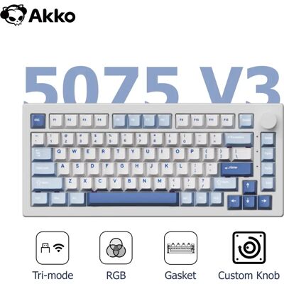 AKKO Tastiera 5075 V3 75% ANSI-US con volume Tastiera meccanica da gioco wireless RGB USB Type-C cablata/2.4g e BT5.0 sostituibile a caldo AKKO Tastiera 5075 V3 75% ANSI-US con volume Tastiera meccanica da gioco wireless RGB USB Type-C cablata/2.4g e BT5.0 sostituibile a caldo