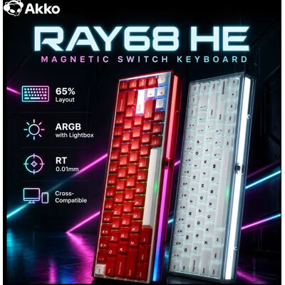 AKKO Tastiera Meccanica RAY68 HE 65% con Switch Magnetici Rapid Trigger 0.01mm 8K RGB con Lightbox Personalizzabile per Gaming ESports AKKO Tastiera Meccanica RAY68 HE 65% con Switch Magnetici Rapid Trigger 0.01mm 8K RGB con Lightbox Personalizzabile per Gaming ESports