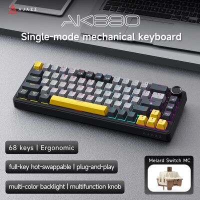 Ajazz AK690 Tastiera meccanica da gioco cablata per ufficio, 4000mAh, 68 tasti, design ergonomico, tasti intercambiabili a caldo e plug and play, retroilluminazione multicolore Ajazz AK690 Tastiera meccanica da gioco cablata per ufficio, 4000mAh, 68 tasti, design ergonomico, tasti intercambiabili a caldo e plug and play, retroilluminazione multicolore