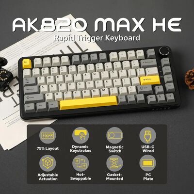 Ajazz Tastiera Magnetica AK820 MAX HE, Layout 75%, Hot-swap, Corsa Regolabile, Polling Rate 8K, RGB, Manopola in Metallo, 3 Colori Disponibili Ajazz Tastiera Magnetica AK820 MAX HE, Layout 75%, Hot-swap, Corsa Regolabile, Polling Rate 8K, RGB, Manopola in Metallo, 3 Colori Disponibili