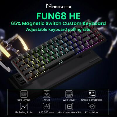 AKKO MonsGeek FUN68 HE Tastiera meccanica 65% ANSI Interruttore magnetico Trigger rapido 0.005mm 8K ARGB USB/Tastiera personalizzata da gioco wireless AKKO MonsGeek FUN68 HE Tastiera meccanica 65% ANSI Interruttore magnetico Trigger rapido 0.005mm 8K ARGB USB/Tastiera personalizzata da gioco wireless