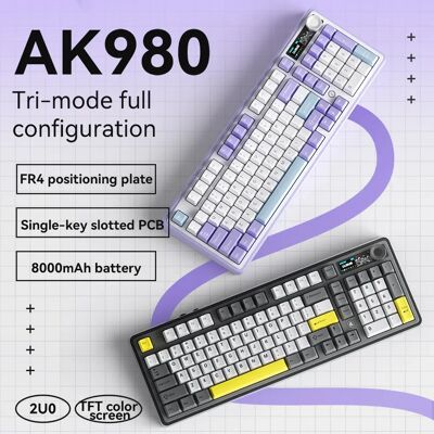 Ajazz AK980 tastiera meccanica manopola multifunzione struttura della guarnizione schermo a colori tastiera da gioco Wireless accessori per giocatori PC Ajazz AK980 tastiera meccanica manopola multifunzione struttura della guarnizione schermo a colori tastiera da gioco Wireless accessori per giocatori PC