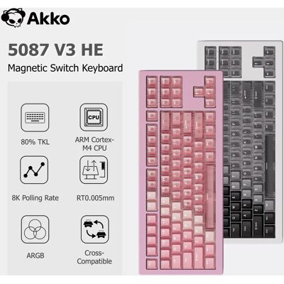 AKKO 5087 V3 HE Tastiera con interruttore magnetico 80% TKL Layout USA Trigger rapido 0.005mm 8K Tipo-C Guarnizione tastiera da gioco personalizzata cablata AKKO 5087 V3 HE Tastiera con interruttore magnetico 80% TKL Layout USA Trigger rapido 0.005mm 8K Tipo-C Guarnizione tastiera da gioco personalizzata cablata