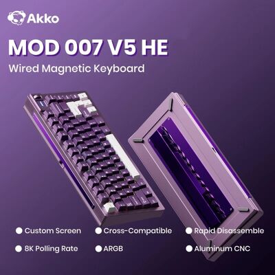 AKKO MOD007 V5 HE Tastiera con interruttore magnetico con schermo di visualizzazione Trigger rapido al 75% 0,005 mm 8K ARGB Tastiera meccanica da gioco CNC AKKO MOD007 V5 HE Tastiera con interruttore magnetico con schermo di visualizzazione Trigger rapido al 75% 0,005 mm 8K ARGB Tastiera meccanica da gioco CNC