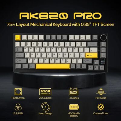 Tastiera meccanica personalizzata AJAZZ Ak820pro - RGB, PBT, TFT - Nero Grigio Giallo Tastiera meccanica personalizzata AJAZZ Ak820pro - RGB, PBT, TFT - Nero Grigio Giallo