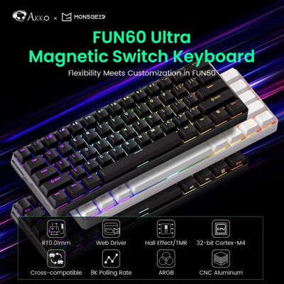 AKKO MonsGeek FUN60 Tastiera da gioco ultra meccanica Interruttore magnetico 60% Trigger rapido 8K HE/TMR Tastiera da gioco personalizzata in alluminio AKKO MonsGeek FUN60 Tastiera da gioco ultra meccanica Interruttore magnetico 60% Trigger rapido 8K HE/TMR Tastiera da gioco personalizzata in alluminio