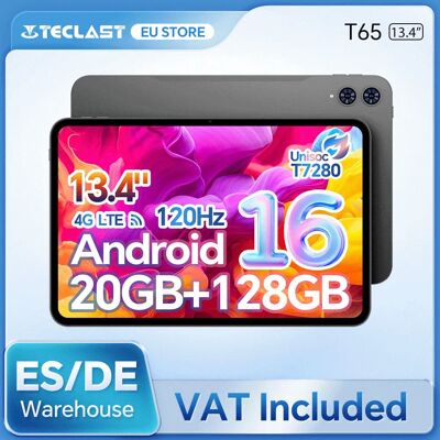 Teclast Tablet Android T65 16 13.4 " Schermo 120Hz T7280 Octa-Core Max 20Gb Ram 128Gb Rom (fino a 1Tb) 4g Lte 8000Mah Widevine L1 Teclast Tablet Android T65 16 13.4 " Schermo 120Hz T7280 Octa-Core Max 20Gb Ram 128Gb Rom (fino a 1Tb) 4g Lte 8000Mah Widevine L1