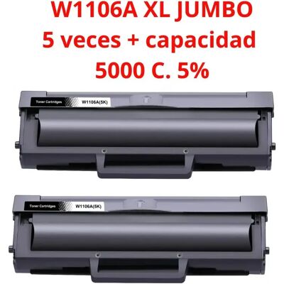 HP 2 Toner compatibili W1106A XL / 106A - CON CHIP - (Alta Capacità) Laser 107a, 107w / MFP 135a, 135w, 137fnw 5000c. 5% HP 2 Toner compatibili W1106A XL / 106A - CON CHIP - (Alta Capacità) Laser 107a, 107w / MFP 135a, 135w, 137fnw 5000c. 5%