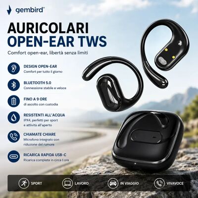 Gembird - OWS-01-BK - Open-ear - Bluetooth - Cuffie Gembird - OWS-01-BK - Open-ear - Bluetooth - Cuffie