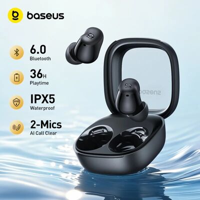 BASEUS Bass WM02s Auricolari wireless Bluetooth 6.0 TWS Mini e compatti, comodi da indossare, 36 ore di durata della batteria, IPX5 BASEUS Bass WM02s Auricolari wireless Bluetooth 6.0 TWS Mini e compatti, comodi da indossare, 36 ore di durata della batteria, IPX5