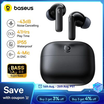 BASEUS Bass EP10/BP1 NC -43dB Auricolari True Wireless con cancellazione del rumore ANC, Bluetooth 6.0, auricolari in-ear wireless con 4 microfoni. BASEUS Bass EP10/BP1 NC -43dB Auricolari True Wireless con cancellazione del rumore ANC, Bluetooth 6.0, auricolari in-ear wireless con 4 microfoni.