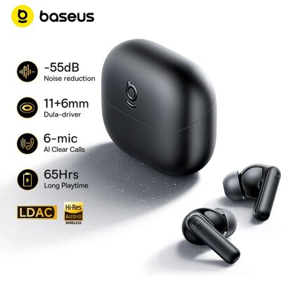 BASEUS Auricolari Wireless Bass BP1/EP10 con ANC Ultra Adattivo, Bluetooth 6.0, Audio Hi-Res, 6 Microfoni, 65 Ore di Autonomia, IP55 BASEUS Auricolari Wireless Bass BP1/EP10 con ANC Ultra Adattivo, Bluetooth 6.0, Audio Hi-Res, 6 Microfoni, 65 Ore di Autonomia, IP55
