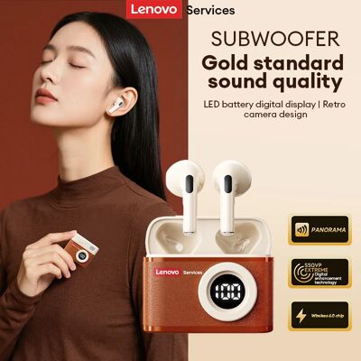 Lenovo Auricolari Wireless LE218 TWS Stile Retrò CCD, Bluetooth 6.0, Design Vintage in Pelle, Display LED Digitale, Bassa Latenza Lenovo Auricolari Wireless LE218 TWS Stile Retrò CCD, Bluetooth 6.0, Design Vintage in Pelle, Display LED Digitale, Bassa Latenza