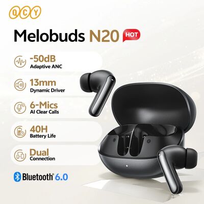 QCY Auricolari Bluetooth 6.0 Melobuds N20 BH25HT20A - ANC Adattivo -50dB, Driver da 13mm, 6 Microfoni, Chiamate HD, 40 Ore di Autonomia QCY Auricolari Bluetooth 6.0 Melobuds N20 BH25HT20A - ANC Adattivo -50dB, Driver da 13mm, 6 Microfoni, Chiamate HD, 40 Ore di Autonomia