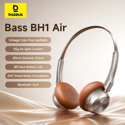 BASEUS Cuffie Wireless BH1 Air Bluetooth 6.0 con Cancellazione del Rumore ENC, Leggere 90g, Over-Ear, 80 Ore di Autonomia BASEUS Cuffie Wireless BH1 Air Bluetooth 6.0 con Cancellazione del Rumore ENC, Leggere 90g, Over-Ear, 80 Ore di Autonomia