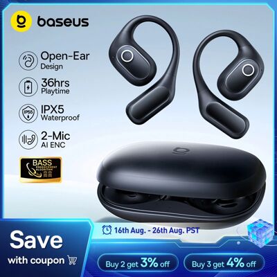 BASEUS Eli 2i Fit Auricolari Open-Ear Vero Wireless Bluetooth 6.0 Ganci per l'orecchio Cuffie IPX5 Auricolari sportivi impermeabili Bass Boost BASEUS Eli 2i Fit Auricolari Open-Ear Vero Wireless Bluetooth 6.0 Ganci per l'orecchio Cuffie IPX5 Auricolari sportivi impermeabili Bass Boost